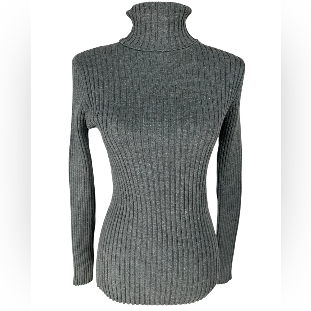 TRACY M. / Gray Ribbed Classic Turtleneck / Small / Office Preppy Whimsigoth